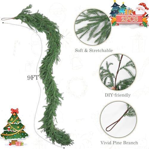 Rowfad 9Ft Norfolk Pine Garland for Mantle Christmas Decorations, 2 Set - Image 3