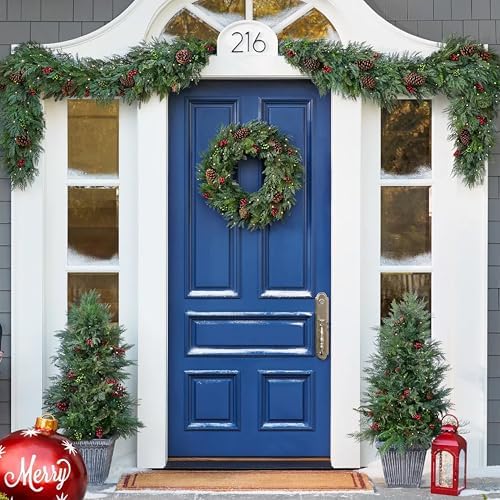 Balsam Hill Outdoor Winter Evergreen Christmas Wreath - Timeless Cheer Front Door Wreath with Cedar & Fir Foliage & Battery-Operated LED Clear Lights, 34" - Image 2