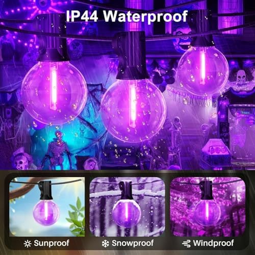 LAMPHOME G40 LED Outdoor Halloween String Lights, 2 Pack 26FT Patio Lights with 12+1 Edison Shatterproof Bulbs(1 Spare), Connectable Outside Lights for Backyard Porch Halloween Christmas Decor, Purple - Image 6