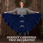60 Inches Velvet Christmas Tree Skirt Decorations Blue Luxury Xmas Fur Plush Skirts for Merry Christmas Party Rustic Vintage Holiday Home Winter - Image 6