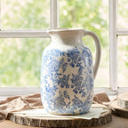Ceramic Vintage Vase Flower Decorative Vase Chinoiserie Decor Rustic Farmhouse Retro Floral Vases for Table Bookshelf Mantel Kitchen Living Room Office - 9.5" Blue - Image 4