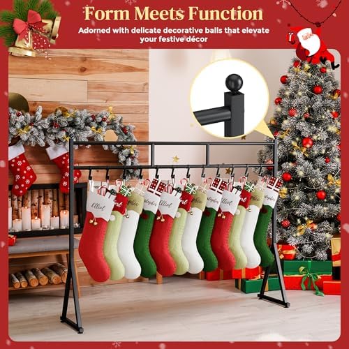 LAND·VOI Christmas Stocking Holder for Floor with 12 Hooks, Free Standing Metal Stocking Hanger, Stable Base & Adjustable Feet, Black - Image 6