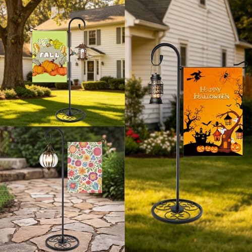 53" Heavy Duty Garden Flag Stand & Shepherds Hook, Scrollwork Anti-Tip Base - Image 7