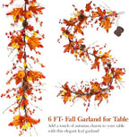 6 FT Fall Garland with 20 Lights & Timer, Pre-lit Lighted Fall Leaves Garland with Pumpkins Pine Cones Berries, Battery Operated Autumn Berry Garland Decor for Mantle Table Fireplace Thanksgiving - Image 5
