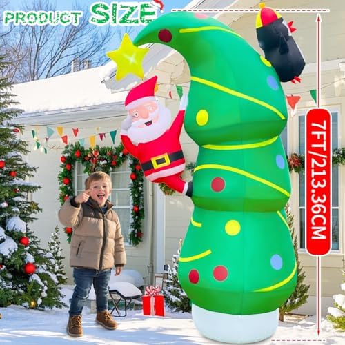 7FT Christmas Tree Inflatable with Santa Penguin, LED Yard Decor - Image 3