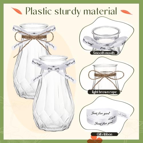 Bokon Small Plastic Bud Vases Bulk with Ribbon for Wedding, Clear, 12 Packs - Image 4