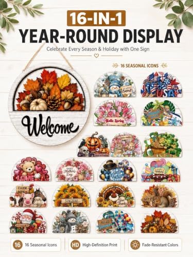 Interchangeable Welcome Sign for Front Door with 16 Seasonal Pieces - Image 2