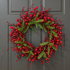 J'FLORU Artificial Christmas Wreath 20 Inch Chirstmas Wreaths for Front Door Red Berry Wreath with Pine Needles for Porch Fireplace Xmas Winter Holidays - Image 5