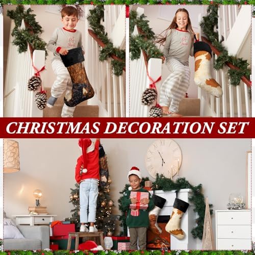 6 Pack Cow Print Christmas Stockings 20 Inch Large Plush Xmas Animal Cuff Stockings Hanging Ornaments Socks for Western Fireplace Mantel Stairway Decorations - Image 4