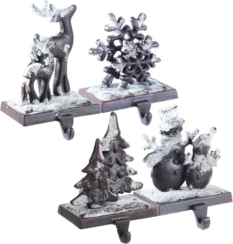 4PCS Iron Stocking Holders for Mantle Mantle Stocking Hanging Hook Xmas Weighted Christmas Stocking Holder Heavy Duty Farmhouse Vintage Fireplace Stocking Hanger for Christmas Decor (Iron,4) by ONEPTY