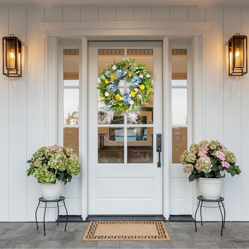 24 Inch Spring Wreaths for Front Door, Summer Wreath with Lifelike Blue Hydrangea Gerbera and Daisy, Wreath Decor for Indoor or Outdoor Spring and Summer Wreaths for Front Door Outside - Image 5