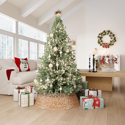 ELYKEN 33 Inch Woven Rattan Christmas Tree Collar, Stylish Seagrass & Water Hyacinth Xmas Tree Skirt for Artificial Trees, Wicker Tree Base Cover with Cord Cut-Out Farmhouse Tree Ring for Home Decor - Image 7
