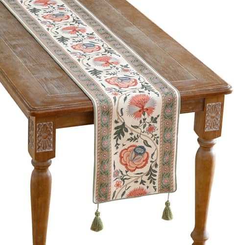 ISAENNE Designer Vintage Linen Extra Long Table Runner,118"x12"-Daffy B by Isaennehomedecoration