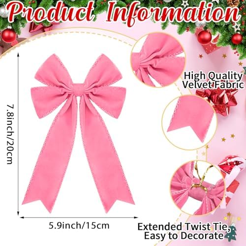 24 Pcs Valentine's Day Decoration Pink Velvet Bows 5 x 7.9 Inch Valentine Ribbon Wreath Bow Bulk Romantic Crafts for Garland Home Decor Wedding Outdoor Indoor Decor(Pink Color) - Image 2
