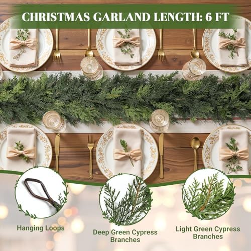 SHareconn 5.9FT Artificial Christmas Cedar Garland Decoration, Realistic Faux Cypress Greenery Garland for Winter Mantle Table Stairs Railing Fireplace Holiday Indoor Outdoor Decor, 5.9 FT - Image 2
