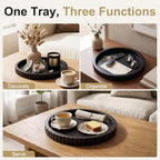 FGU 2 Pack Round Wood Decorative Trays for Coffee Table Decor, Black - Image 4