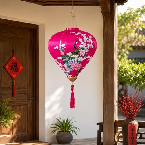 LUOZZY Chinese Hanging Lantern Diamond Paper Lantern Rose Red Home Decor - Image 3