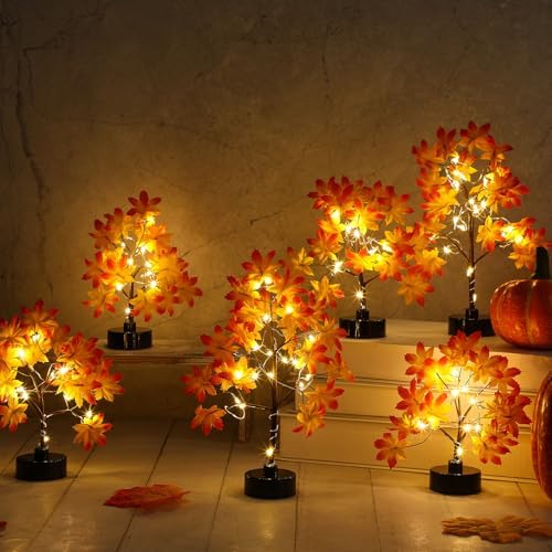 Coume 6 Pack Thanksgiving Decorations Small Fall Lighted Maple Tree by Surlontye