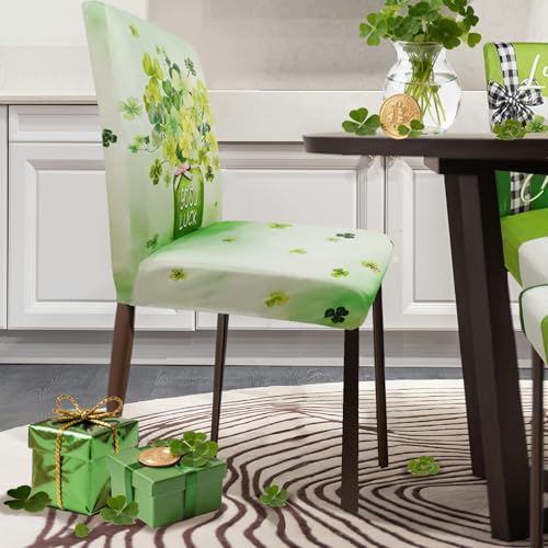 St Patricks Day Chair Covers Set of 6 Shamrock Chair Back Covers St Patrick's Day Dining Chair Covers for Party Kitchen Decorations - Image 5