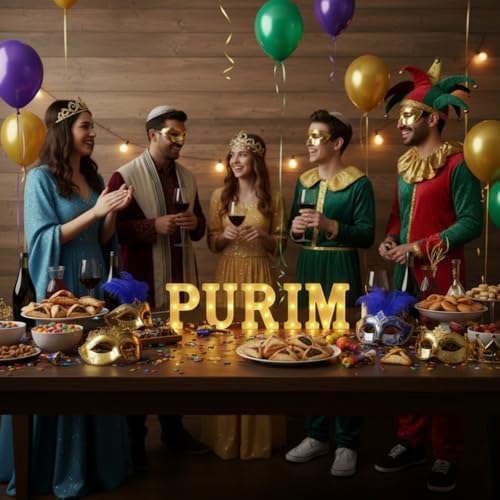 Honoson 5 Pcs Happy Purim Party Decorations Purim Light up Sign - Image 4