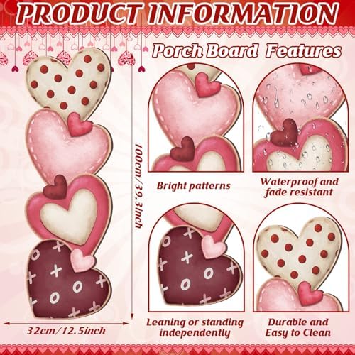 Yerliker 39 Inch Valentine's Day Stacked Heart for Home Front Porch Decor Wood Heart Outdoor Decor Valentine's Day Sign for Yard Front Door Garden Patio Outdoor - Image 2