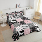 Girls Unicorn Comforter Queen Girly White Horse Bedding Western Cowboy Cowgirls Quilt Patchwork Buffalo Plaid Duvet Insert Arrow Stripes Wild Animal Soft Down Comforter 3Pcs Bedroom Decor,Pink Black - Image 4