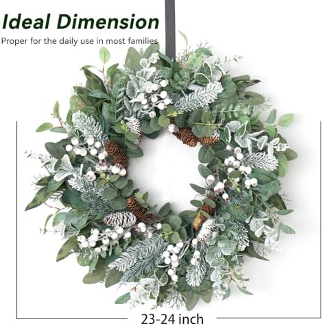 Winter Wreaths for Door Outside, 24 Inch Christmas White Wreath Outside - Image 4