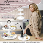 [3-in-1] Wooden Tiered Tray Stand - Beaded 3 Tiered Tray Decor Wood Cupcake Stand for Farmhouse Country Rustic Home - 3 Tier Stand [with 3 Changeable Handles] by Felt Creative Home Goods (White) - Image 3