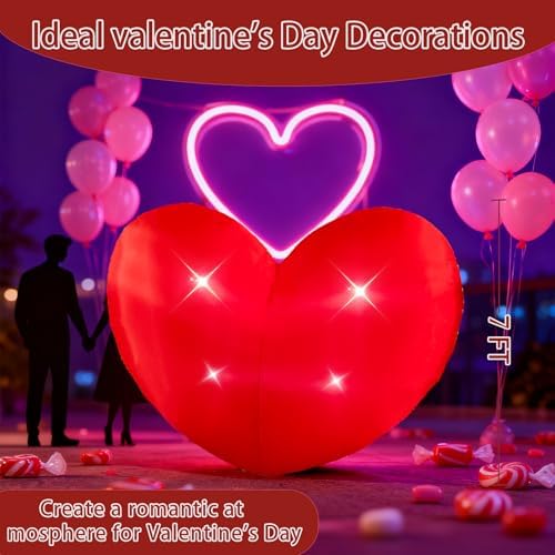 7ft Valentine's Day Inflatable Heart Decoration, Outdoor Blow Up Valentine Yard Inflatable Heart with Built-in LED Lights, Blow Up Romantic Decor for Outdoor Party Lawn Yard Garden Wedding Holiday - Image 2