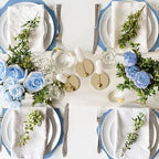 Set of 8 Cotton Linen Placemats, 15x15 Round Scalloped Cloth Table Mats, Embroidery Machine Washable, Wrinkle Resistance Fabric Place Mats for Wedding Summer Baby Shower Party Table Decor-Blue - Image 5