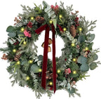 WANNA-CUL 24In Christmas Wreath for Front Door with 3M 30 LED Timer Lights by WANNA-CUL