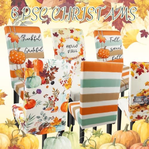 Fall Chair Covers Set of 6 Pumpkin Chair Back Covers Thanksgiving Dining Chair Covers for Party Kitchen Decorations - Image 6