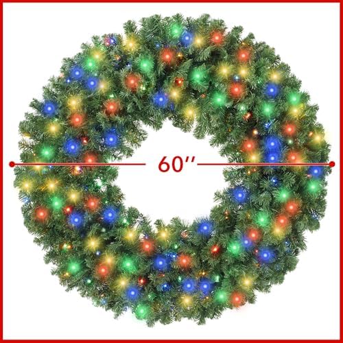 Casafield 60" Pre-Lit Fir Artificial Christmas Wreath Holiday Décor, 300 LED White & Multicolor Lights, 810 PVC Tips for Front Door, Window, or Mantel - Image 5
