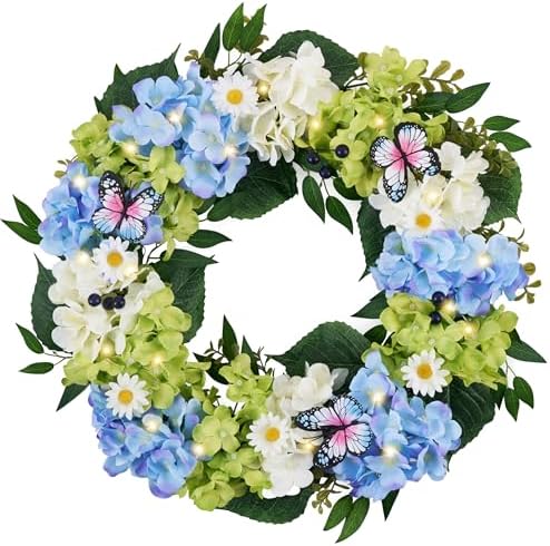 Valery Madelyn 24" Hydrangeas Spring Summer Wreaths for Front Door by ValeryMadelyn