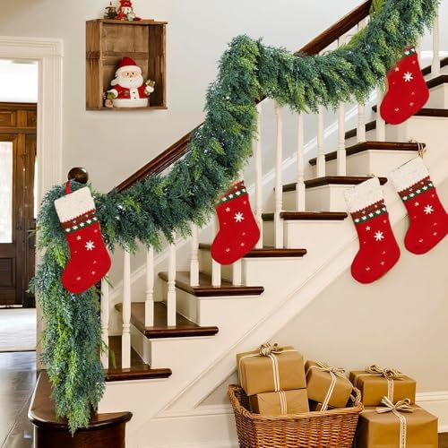 16 Ft Christmas Cedar Garland, Realistic Faux Pine Garlands, Green Artificial Greenery Garland for Winter Home, Mantle, Fireplace, Indoor, Outdoor Christmas Decorations (1Pcs) - Image 2