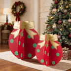 Glitzhome Set of 2 Wooden Christmas Ornaments Porch Decor,Interlocking Xmas Porch Sign with Golden Bows,Standing Porch Sign for Front Door Indoor Outdoor Holiday Decor,24" H &18" H - Image 3