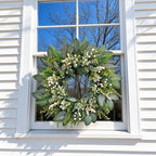 24 Inch Greenery Wreaths for Front Door – Artificial Eucalyptus Wreath with White Berries and Mixed Green Leaves, Year-Round Farmhouse Indoor Outdoor Door Wreath for Spring Summer Home Decor - Image 2