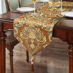 Caramel Table Runners 108 inches Long Vintage French Floral Chenille Cloths by HeMiaor