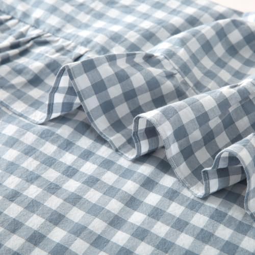 Silnuo Light Blue Plaid Gingham Ruffle Pillow Shams Queen Size Set of 2 - Image 6