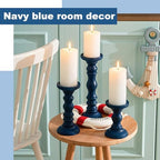 Set of 3 Wood Pillar Candle Holder Farmhouse Decor, Navy Blue - Image 3
