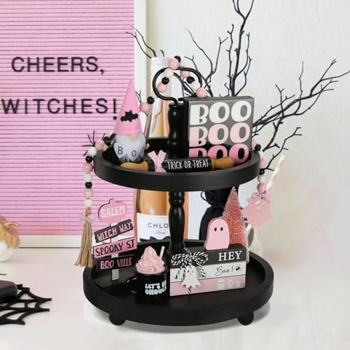 Pink Halloween Decorations 8PCS Tiered Tray Decor for Home Office - Image 2