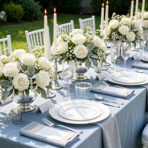 WELLIFE Silver Plates, Plastic Dinnerware Set for 25 Guests, 150 PCS - Image 4