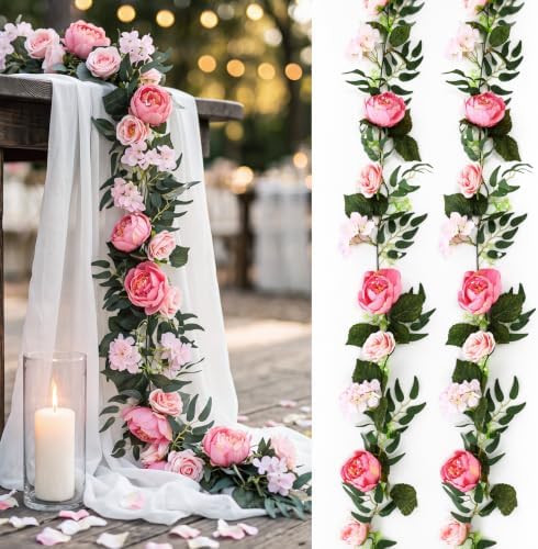 2 Pack 12ft Artificial Peony Flower Garland Vine, Pink by Craftsatin