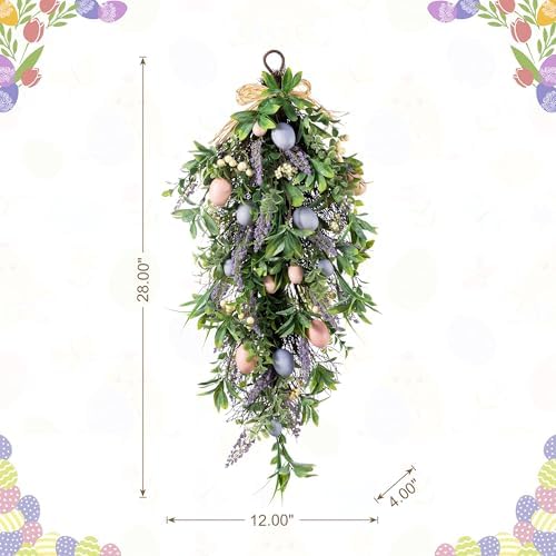 Glitzhome Easter Swag 28 Inch Artificial Spring Teardrop Wreath for Front Door & Porch Wall, Spring Easter Decor Decorative Swag - Image 5