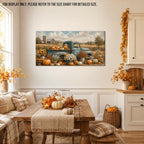 WAXWHELK Truck Fall Canvas Wall Art, Rustic Farmhouse Painting Pictures Autumn Thanksgiving Artwork, Vintage Blue Farm Fresh Truck Pumpkins and Flowers Home Decor for Living Room (20"x40") - Image 3
