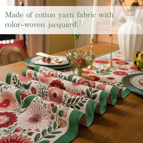 Spring Floral Table Runner 71in Long - Nordic Spring Embroidery Jacquard with Tassels, Elegant Easter & Mother's Day Decor for Farmhouse Dining Table, Wedding & Dresser (Spring Blossom, 13.7"x71") - Image 5