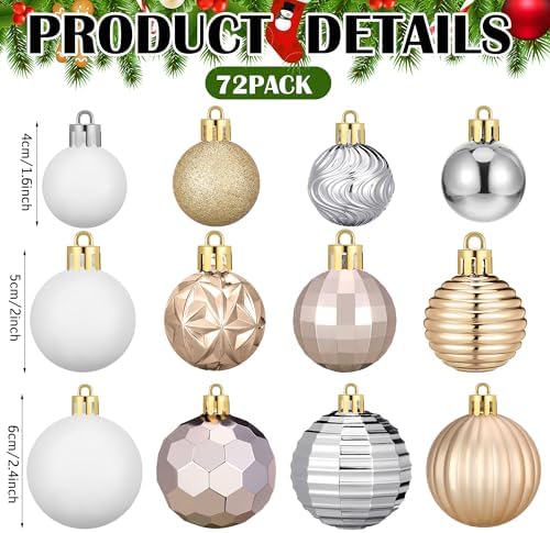 Lunmon 72 Pcs Christmas Ball Ornaments Bulk Champagne Gold Silver White - Image 3