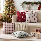 MIULEE Christmas Decorative Chenille Throw Pillow Covers, 18x18 Inch, Red White Tree, Set of 2 Cute Trees with Plaid Patterns Pillows for Sofa Couch Bedroom Chair Xmas Home Decor - Image 3