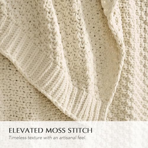 EVERGRACEHOME Chunky Chenille Knit Throw Blanket, 60 x 80, Beige - Image 3