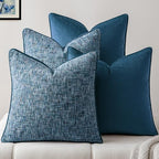 a moment Blue 4 Pack Throw Pillow Covers - Chenille & Velvet Set with Piping, Farmhouse Textured Design Pillow Cases for Couch Sofa Bed Livingroom (22x22 Inch, No Insert) by amoment